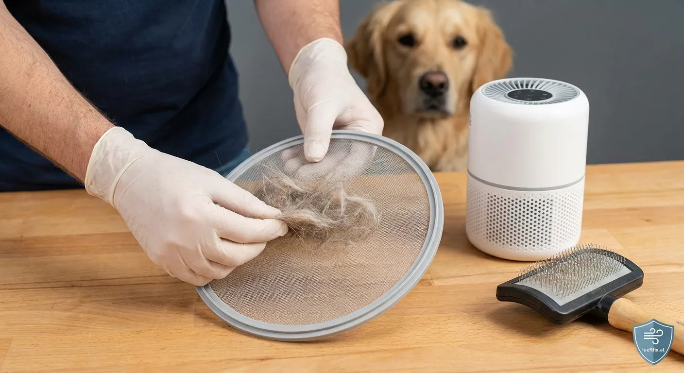 Vorfilter mit Tierhaaren vor der Reinigung