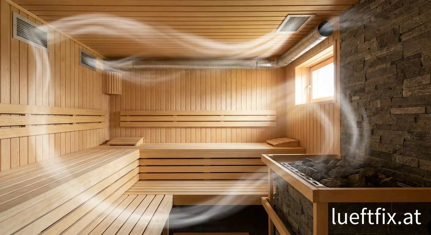 Sauna Innenraum mit professioneller Lüftungsanlage