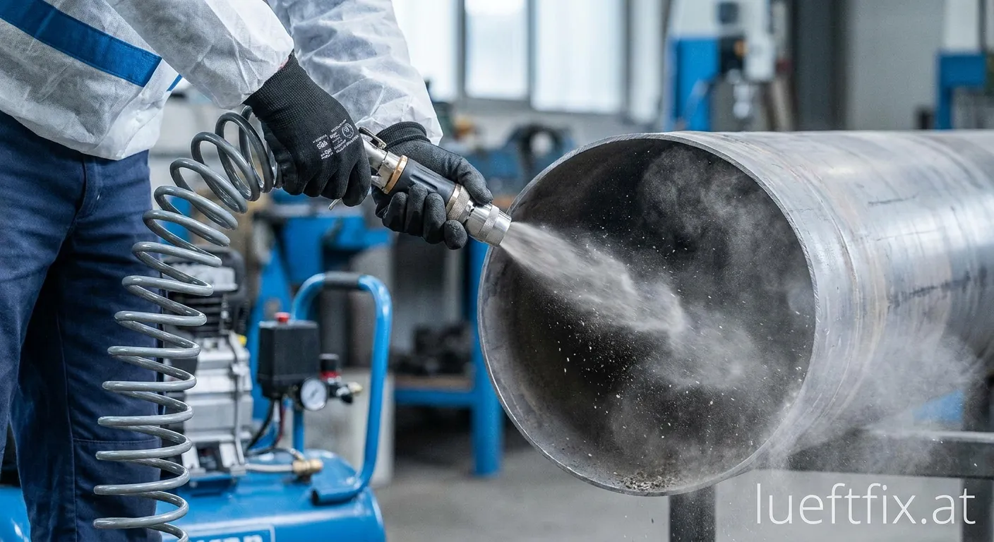 Peitschenreinigung mit Druckluft in einer Industrieanlage