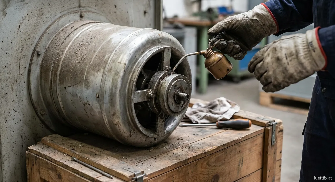 Techniker prüft Lüftungsanlage auf Quietschen und Pfeifen