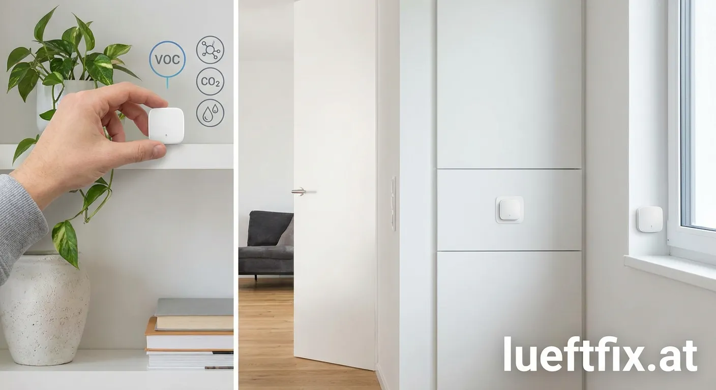Wandmontierter Sensor für VOC CO2 und Feuchte im Wohnraum