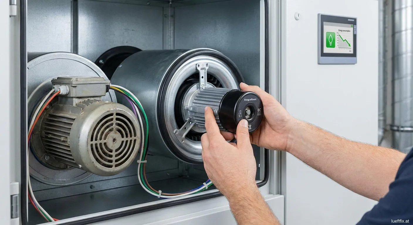 Moderner EC-Ventilator in einer Lüftungsanlage